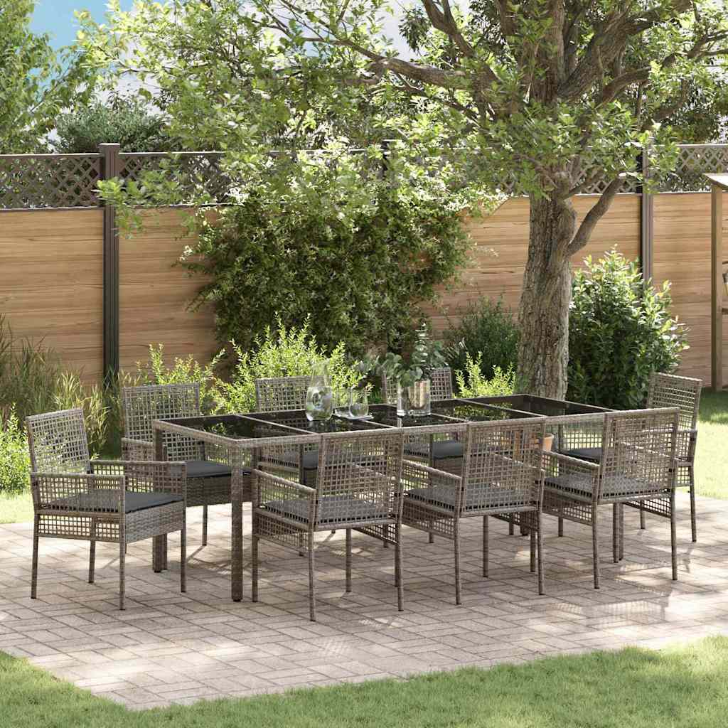 Ensemble de salle à manger pour jardin 9 pc Gris polyrotin
