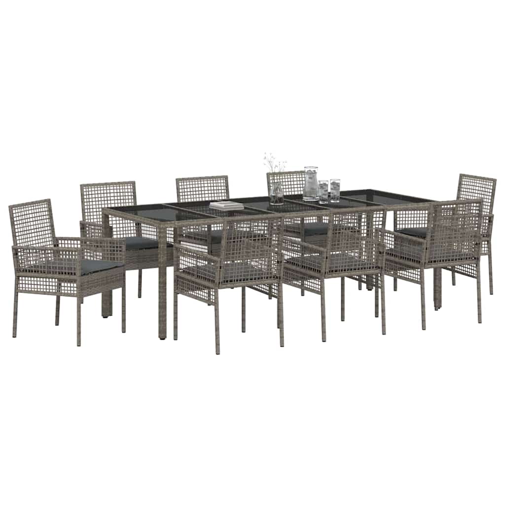 Ensemble de salle à manger pour jardin 9 pcs Gris polyrotin