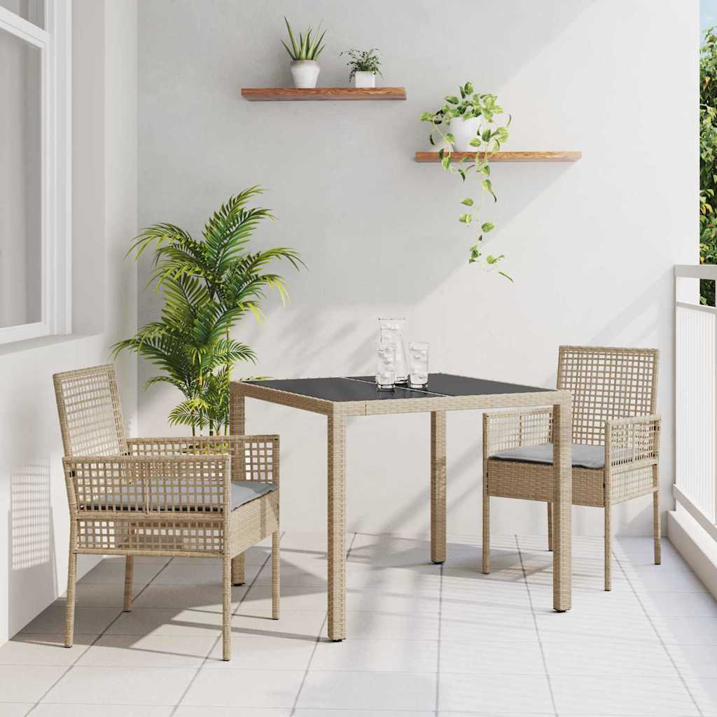 Ensemble de salle à manger pour jardin 3 pc Beige polyrotin