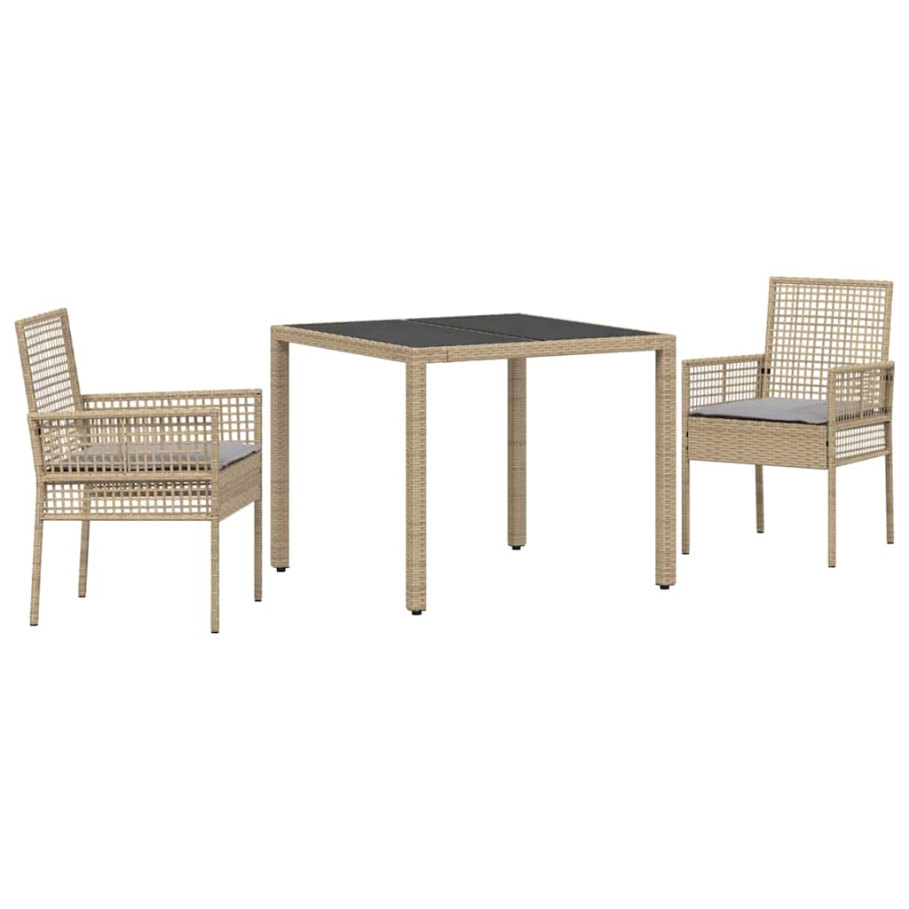 Ensemble de salle à manger pour jardin 3 pcs Beige polyrotin