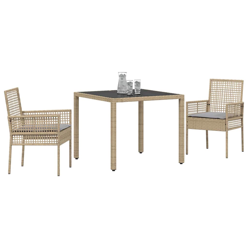 Ensemble de salle à manger pour jardin 3 pcs Beige polyrotin