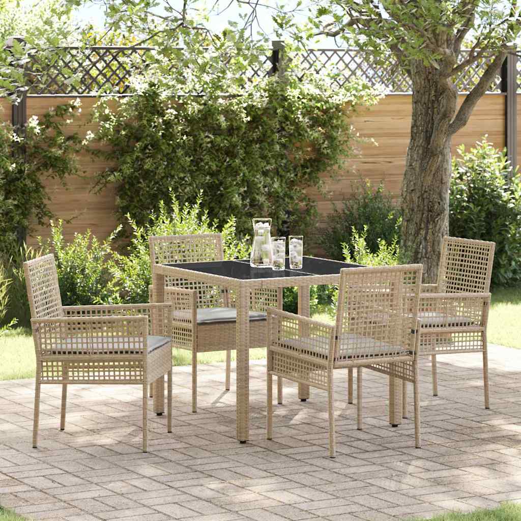 Ensemble de salle à manger pour jardin 5 pc Beige polyrotin