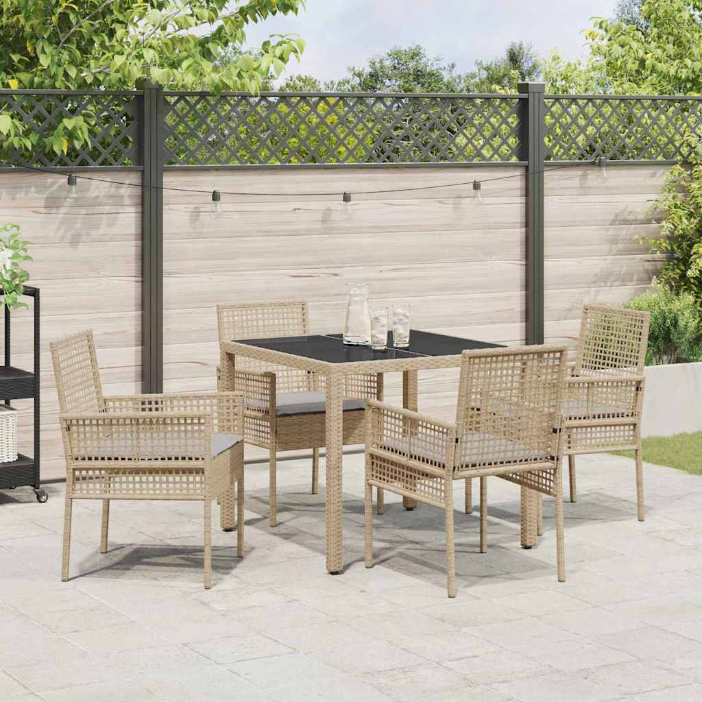 Ensemble de salle à manger pour jardin 5 pcs Beige polyrotin