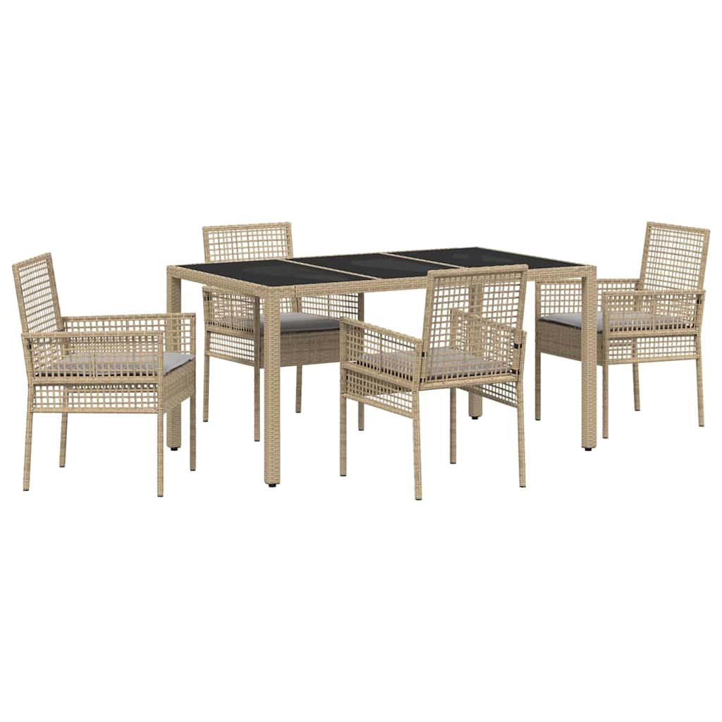 Ensemble de salle à manger pour jardin 5 pcs Beige polyrotin