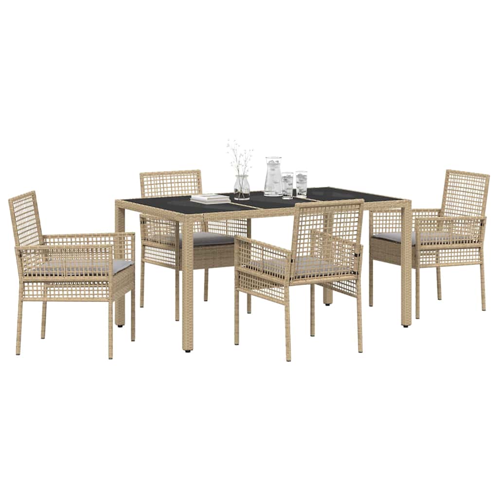 Ensemble de salle à manger pour jardin 5 pcs Beige polyrotin