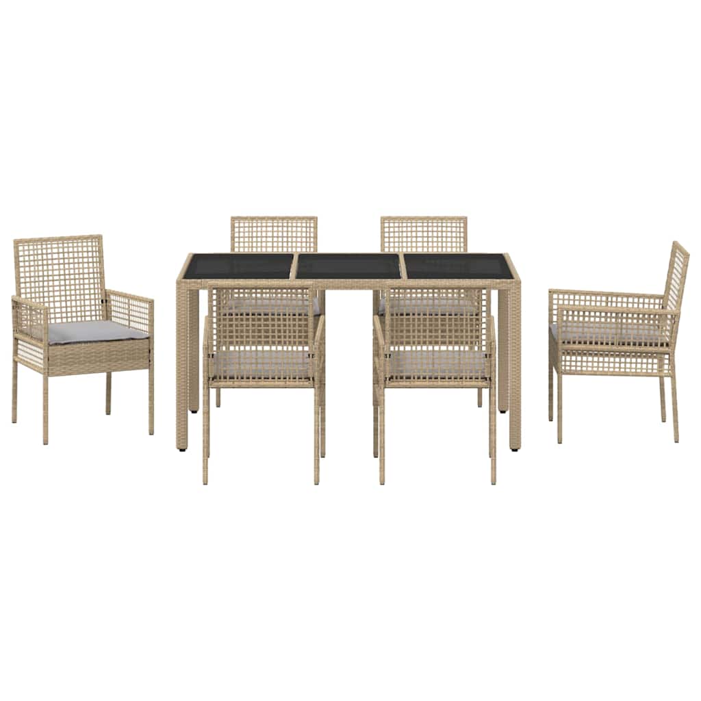 Ensemble de salle à manger pour jardin 7 pcs Beige polyrotin
