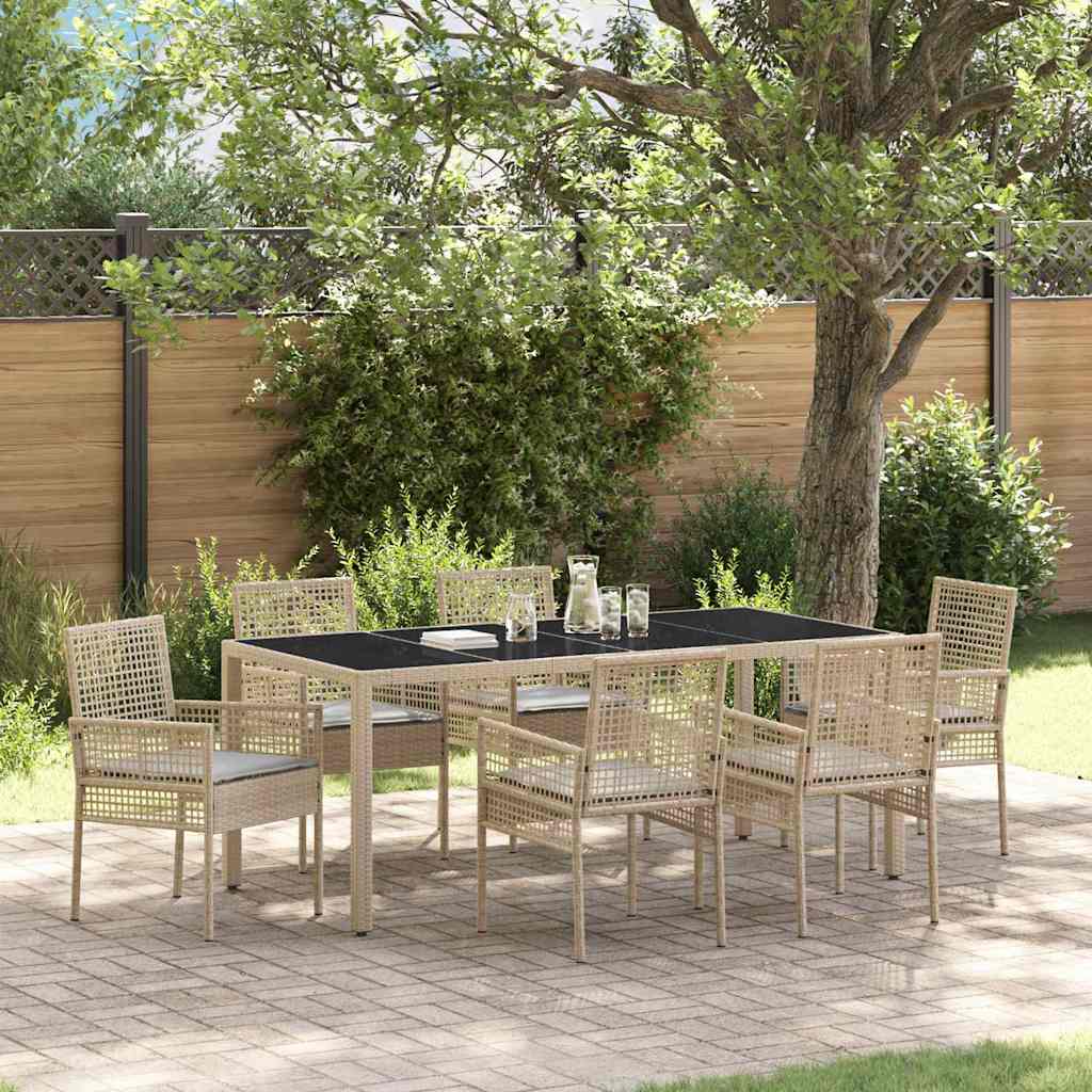 Ensemble de salle à manger pour jardin 7 pc Beige polyrotin