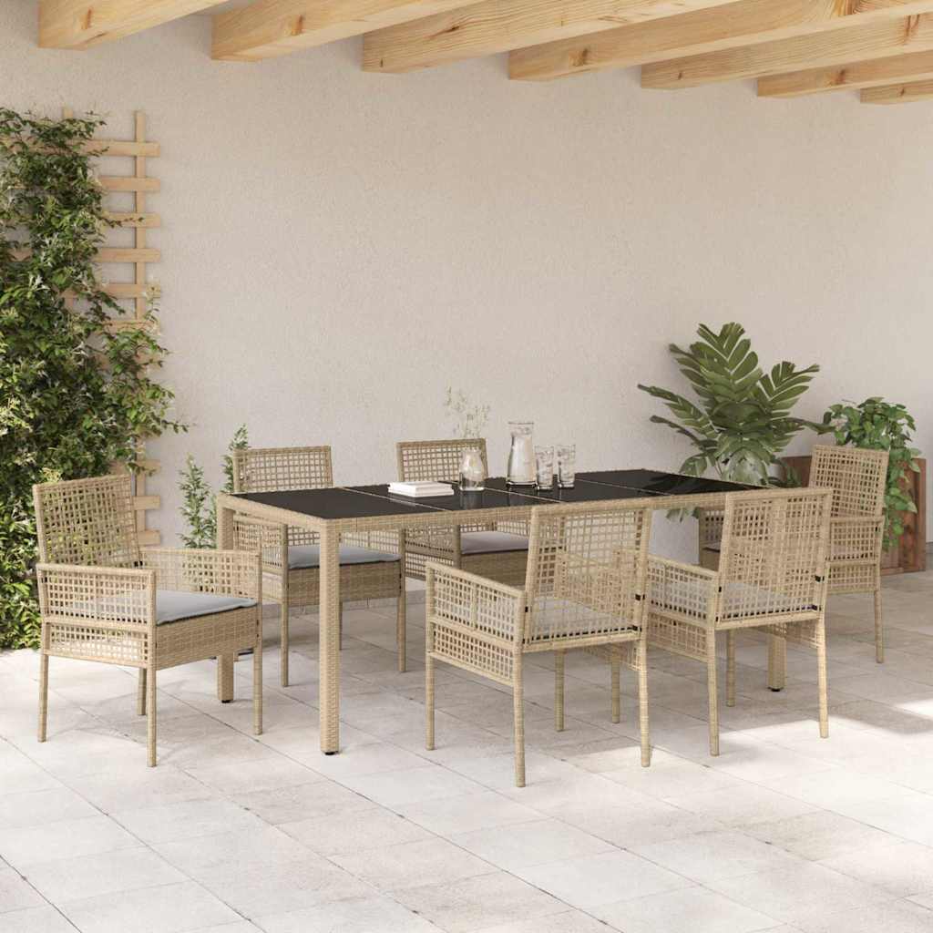Ensemble de salle à manger pour jardin 7 pcs Beige polyrotin