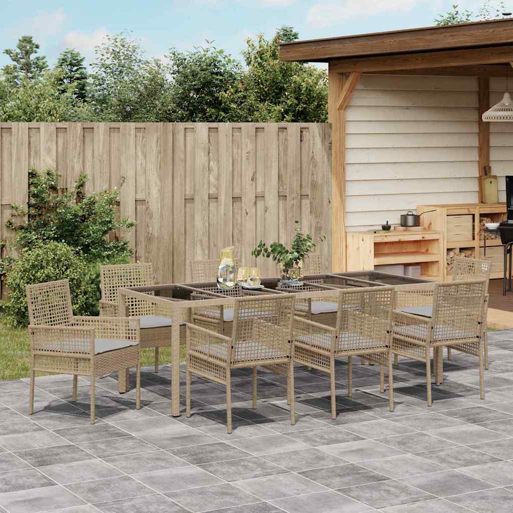 Ensemble de salle à manger pour jardin 9 pcs Beige polyrotin