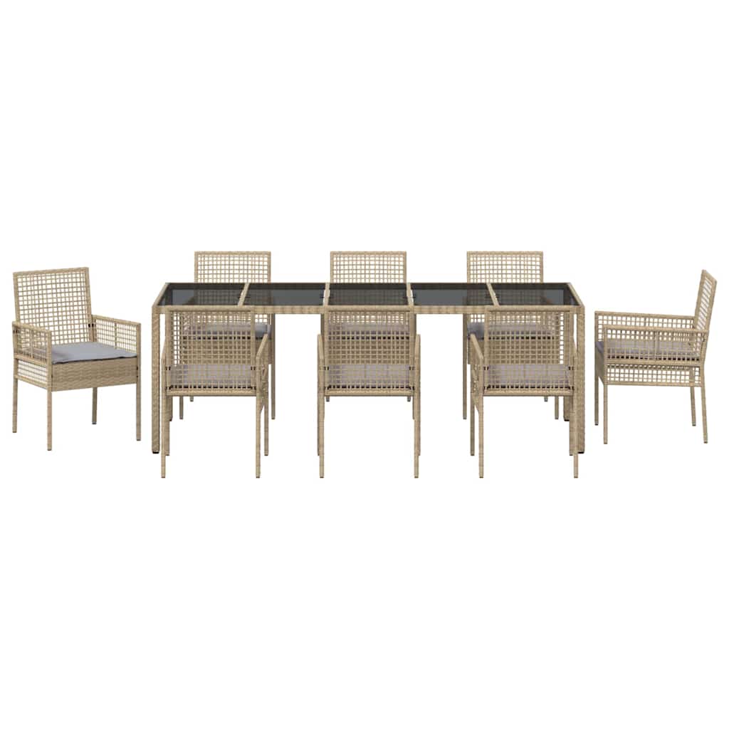 Ensemble de salle à manger pour jardin 9 pcs Beige polyrotin