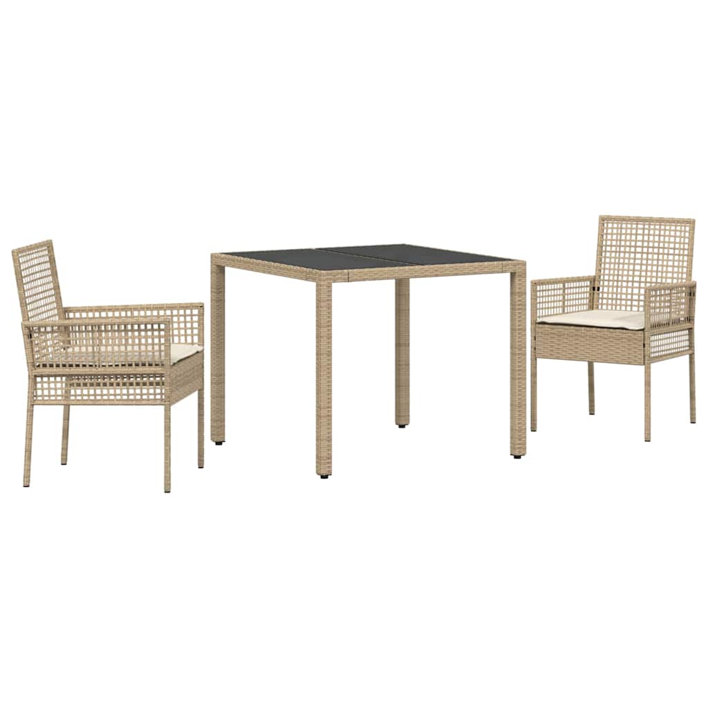 Ensemble de salle à manger pour jardin 3 pcs Beige polyrotin