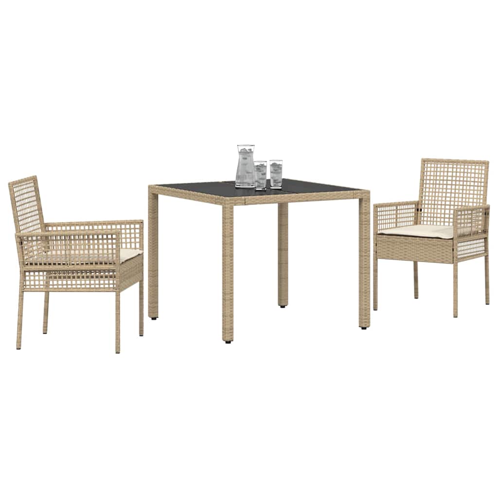 Ensemble de salle à manger pour jardin 3 pcs Beige polyrotin