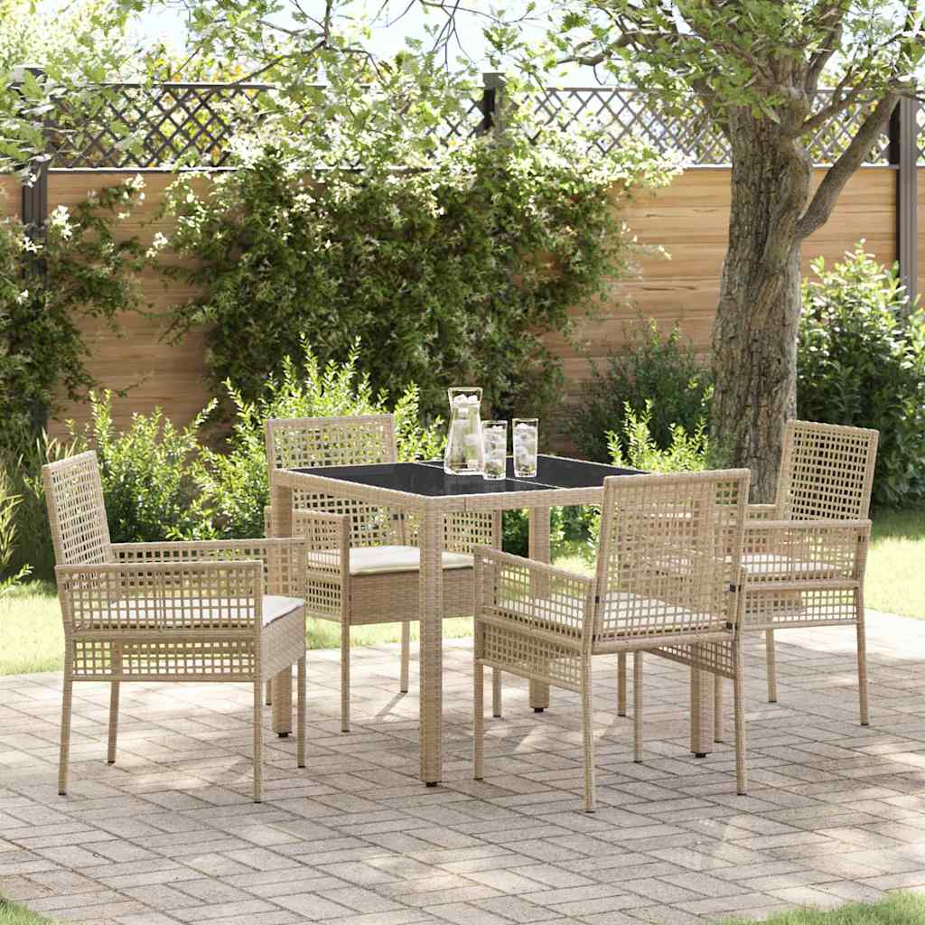 Ensemble de salle à manger pour jardin 5 pcs Beige polyrotin