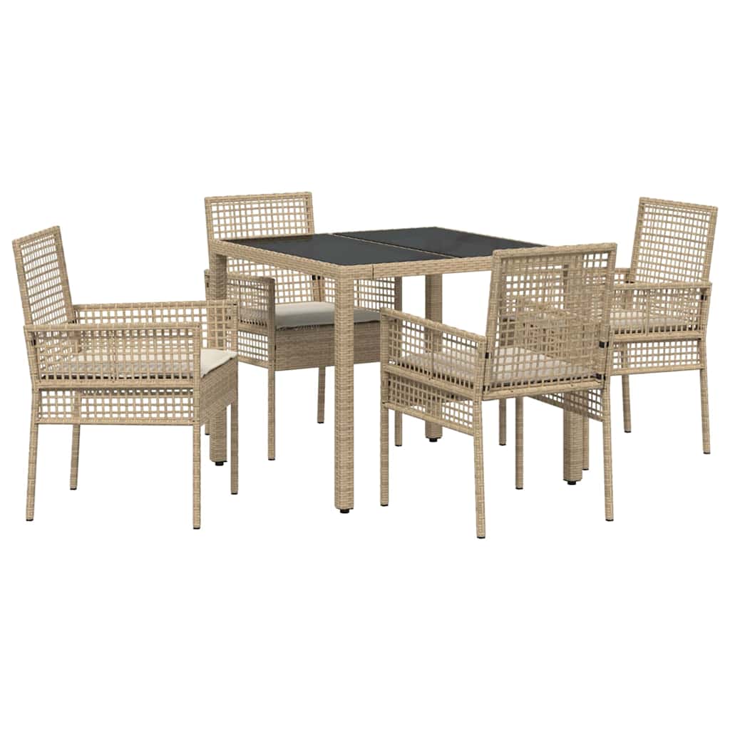 Ensemble de salle à manger pour jardin 5 pcs Beige polyrotin
