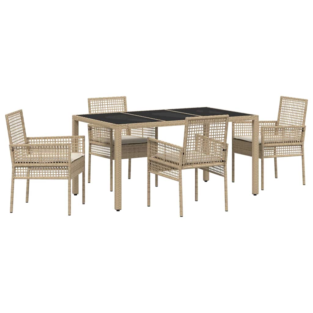 Ensemble de salle à manger pour jardin 5 pcs Beige polyrotin