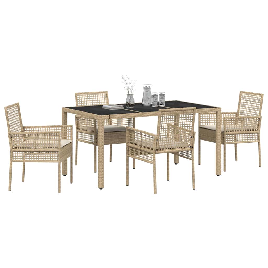 Ensemble de salle à manger pour jardin 5 pcs Beige polyrotin