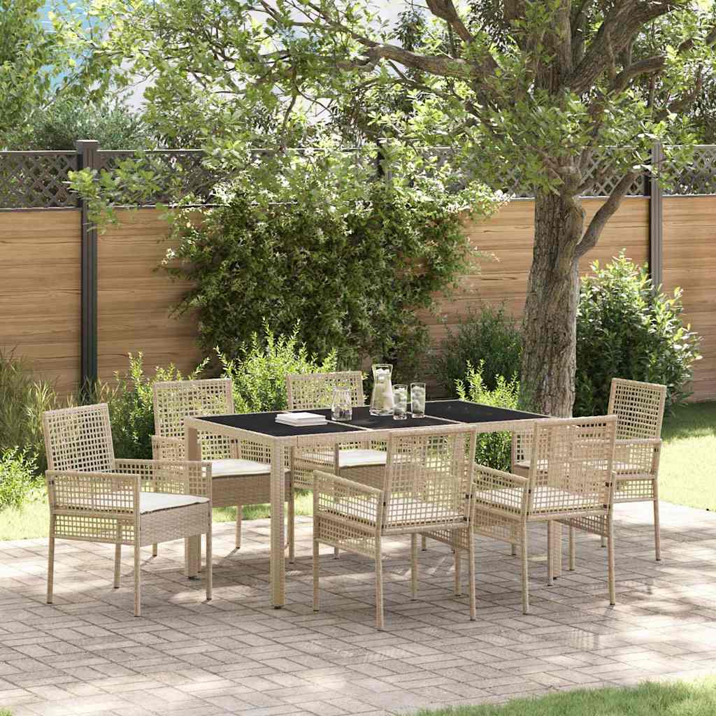 Ensemble de salle à manger pour jardin 7 pcs Beige polyrotin