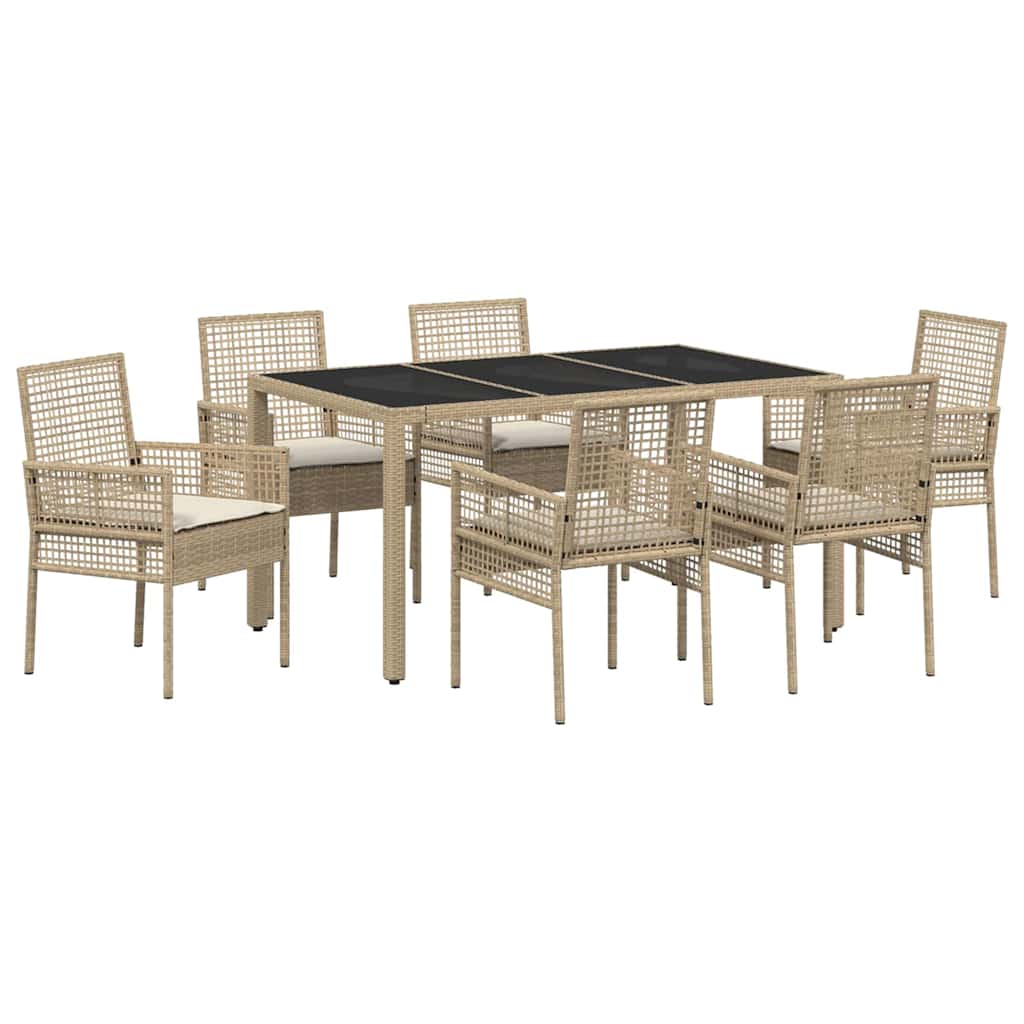 Ensemble de salle à manger pour jardin 7 pcs Beige polyrotin