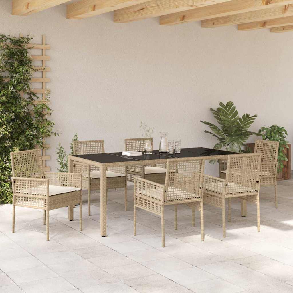 Ensemble de salle à manger pour jardin 7 pcs Beige polyrotin