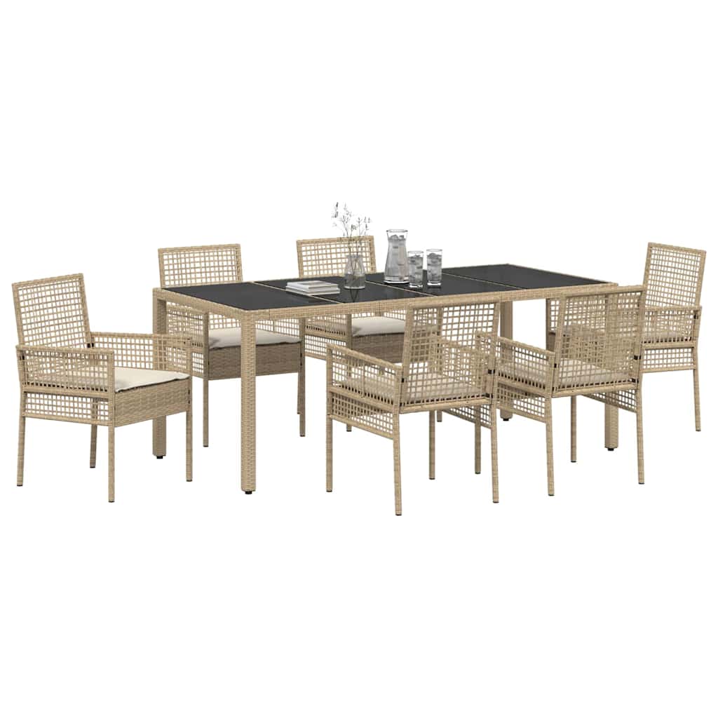 Ensemble de salle à manger pour jardin 7 pcs Beige polyrotin