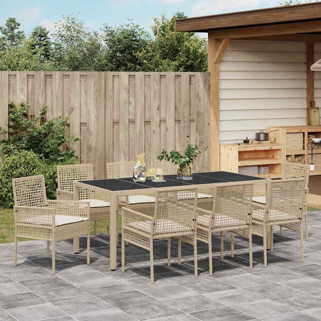 Ensemble de salle à manger pour jardin 9 pcs Beige polyrotin