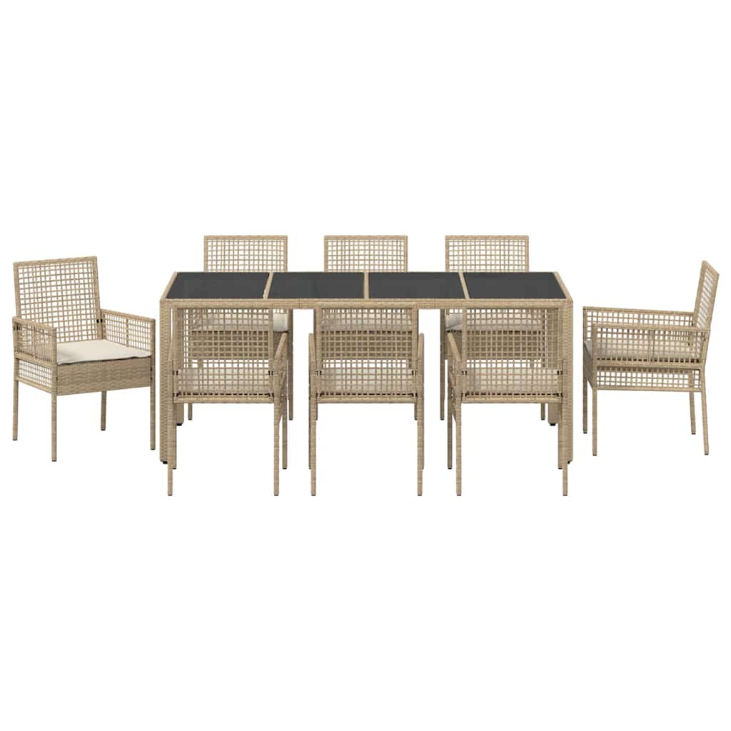 Ensemble de salle à manger pour jardin 9 pcs Beige polyrotin