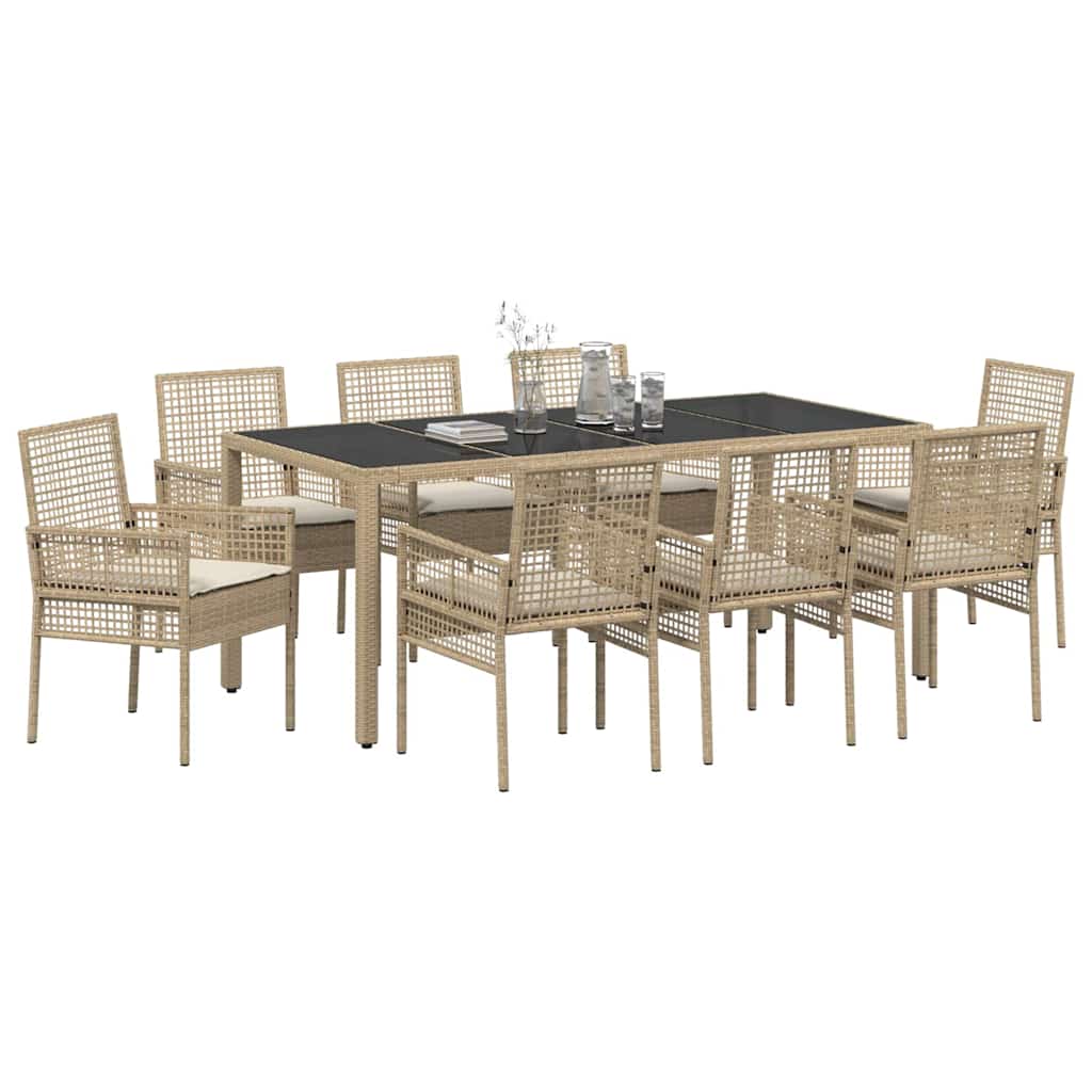 Ensemble de salle à manger pour jardin 9 pcs Beige polyrotin
