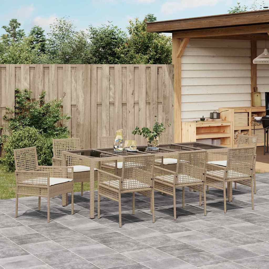 Ensemble de salle à manger pour jardin 9 pcs Beige polyrotin