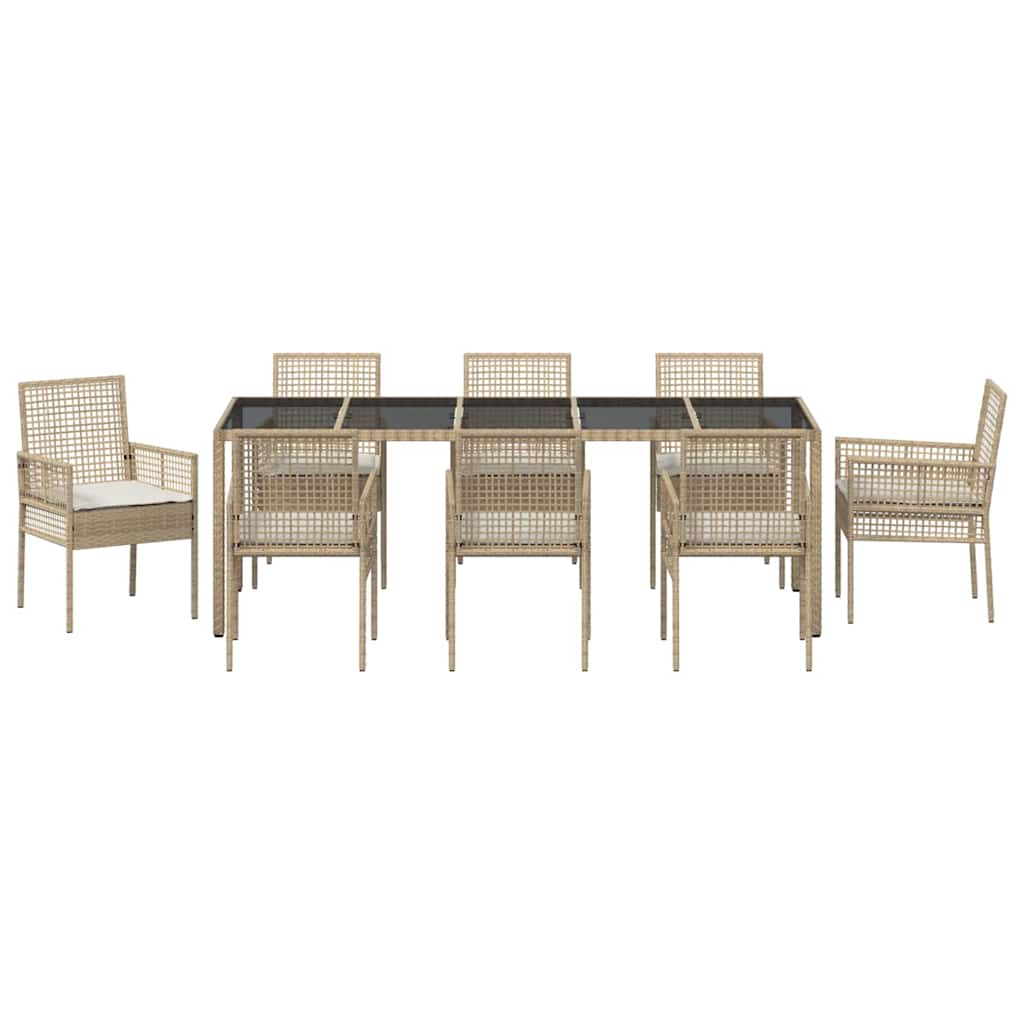 Ensemble de salle à manger pour jardin 9 pcs Beige polyrotin