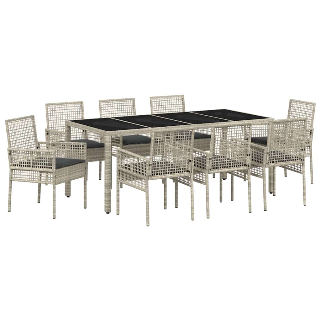 Ensemble de salle à manger pour jardin 9 pcs Gris clair