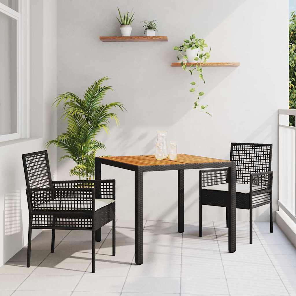 Ensemble de salle à manger pour jardin 3 pc Noir polyrotin