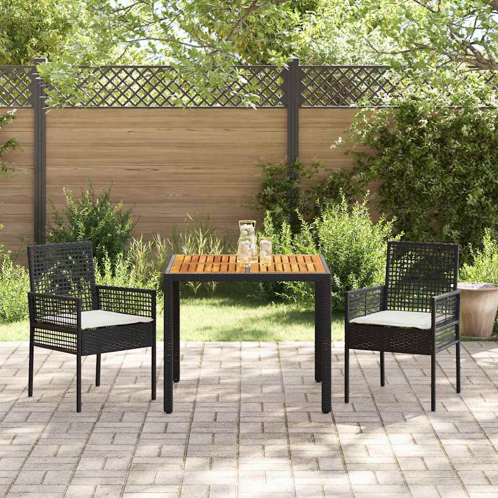 Ensemble de salle à manger pour jardin 3 pcs Noir polyrotin