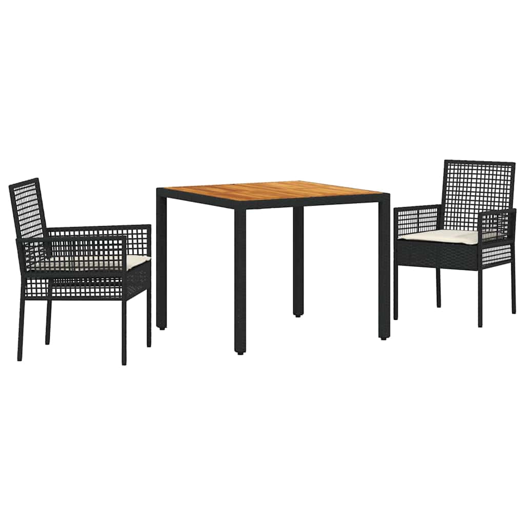 Ensemble de salle à manger pour jardin 3 pcs Noir polyrotin