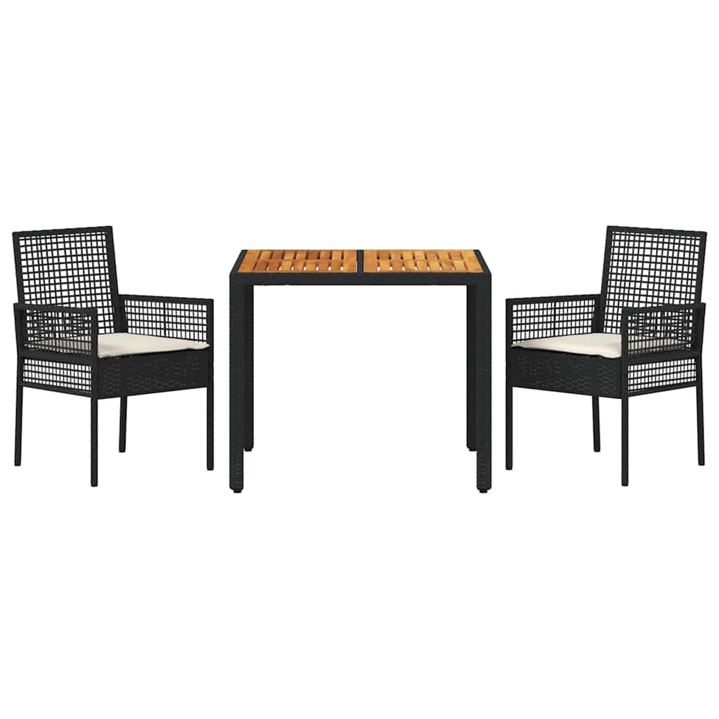 Ensemble de salle à manger pour jardin 3 pcs Noir polyrotin