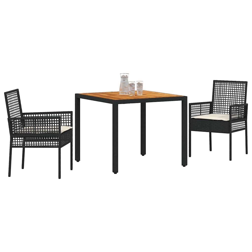 Ensemble de salle à manger pour jardin 3 pcs Noir polyrotin
