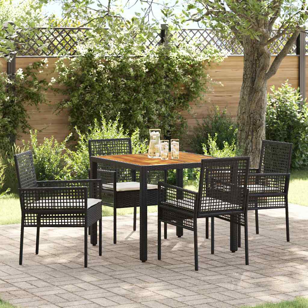 Ensemble de salle à manger pour jardin 5 pc Noir polyrotin