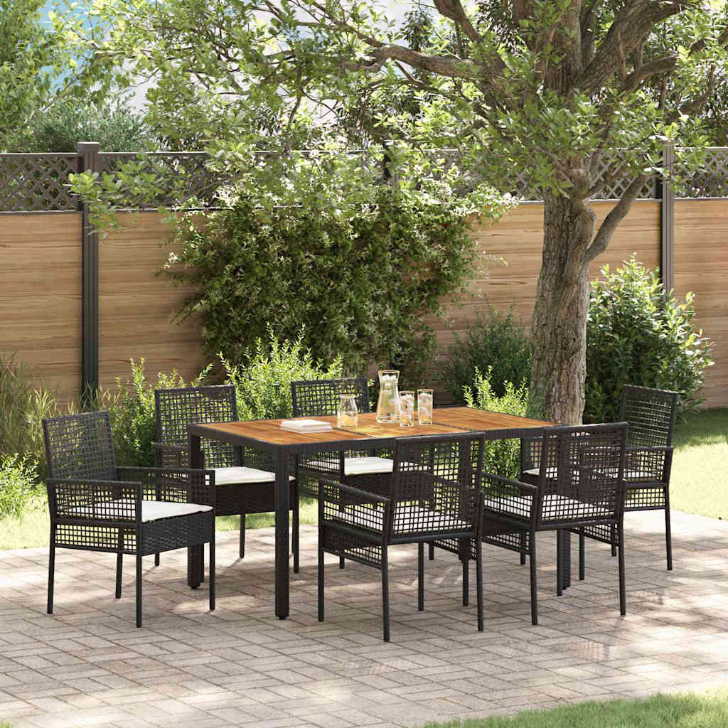 Ensemble de salle à manger pour jardin 7 pc Noir polyrotin