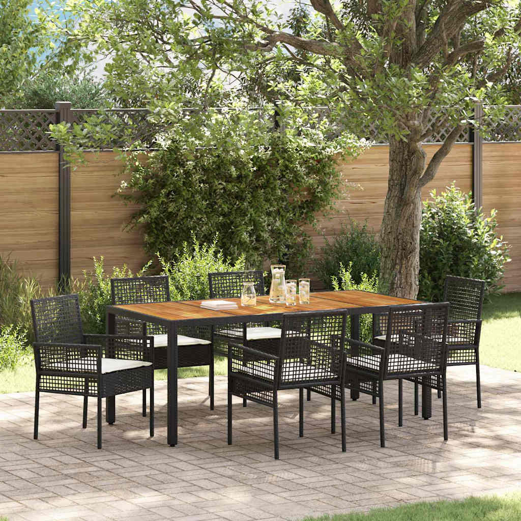 Ensemble de salle à manger pour jardin 7 pc Noir polyrotin