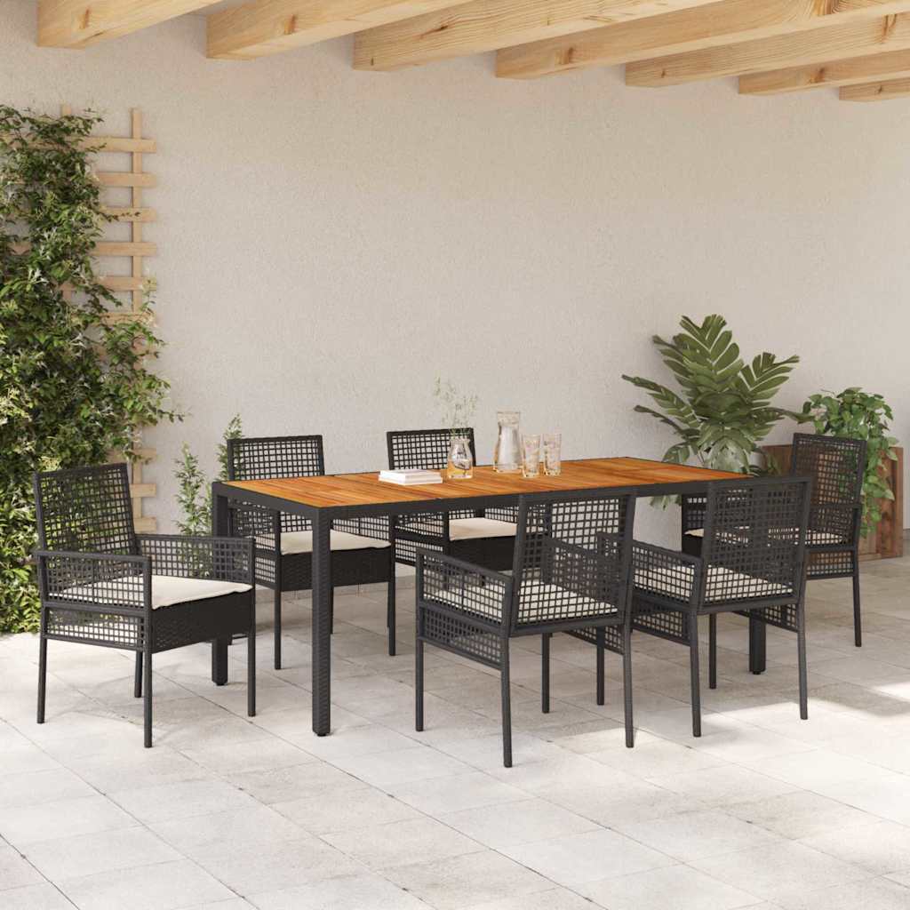 Ensemble de salle à manger pour jardin 7 pcs Noir polyrotin