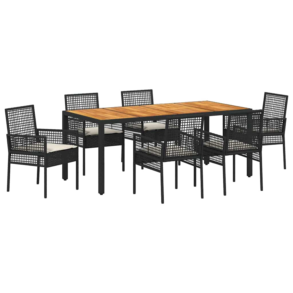 Ensemble de salle à manger pour jardin 7 pcs Noir polyrotin