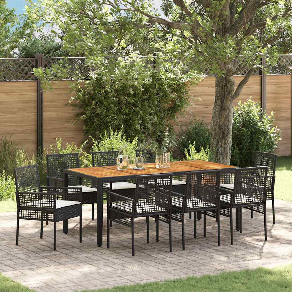 Ensemble de salle à manger pour jardin 9 pcs Noir polyrotin