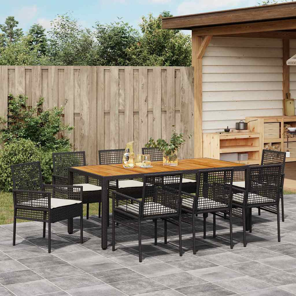 Ensemble de salle à manger pour jardin 9 pcs Noir polyrotin