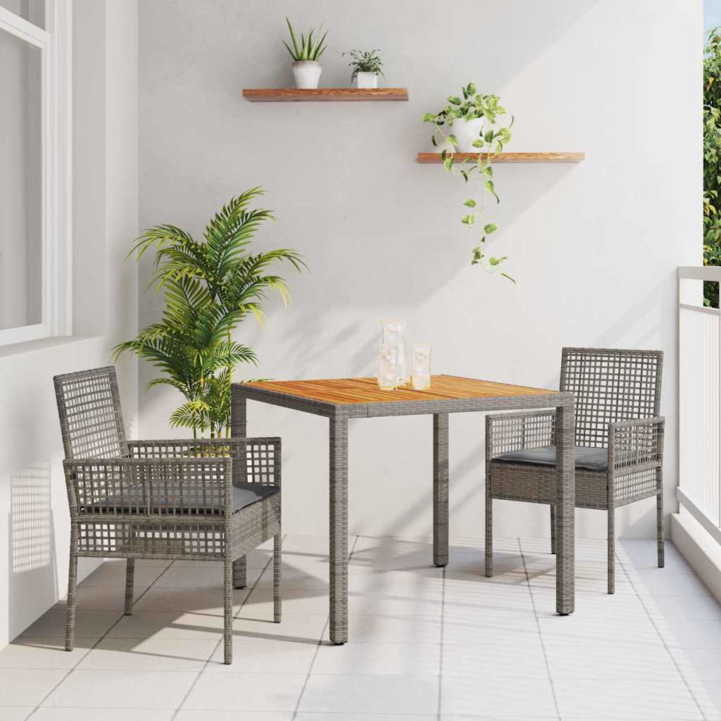 Ensemble de salle à manger pour jardin 3 pc Gris polyrotin