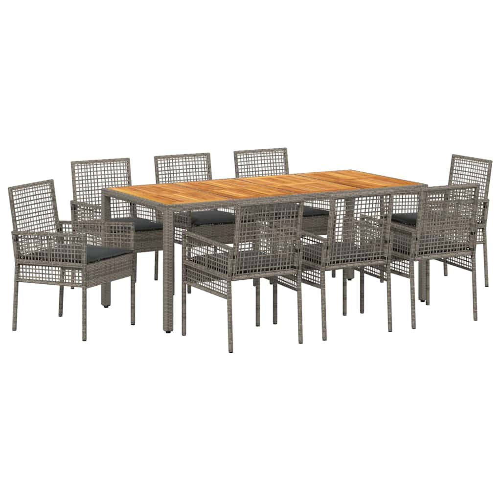 Ensemble de salle à manger pour jardin 9 pcs Gris polyrotin