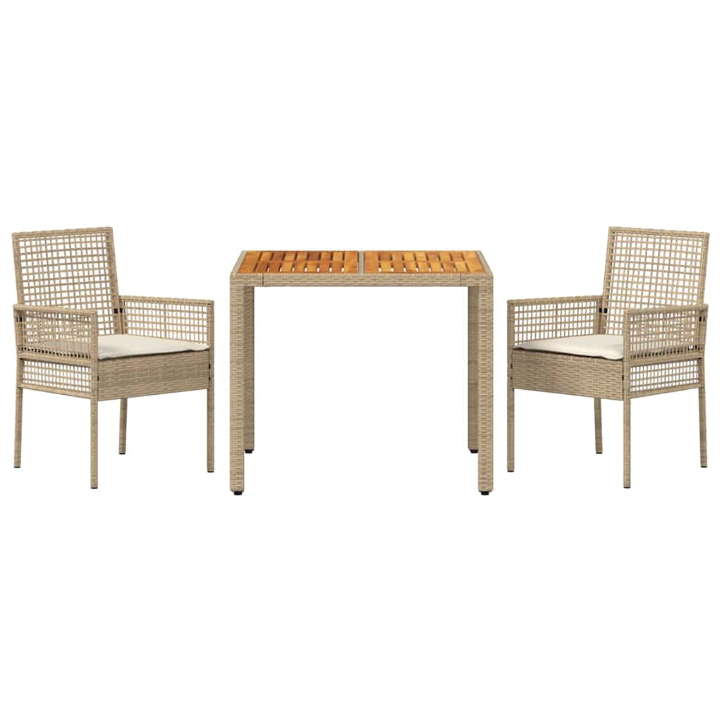 Ensemble de salle à manger pour jardin 3 pcs Beige polyrotin