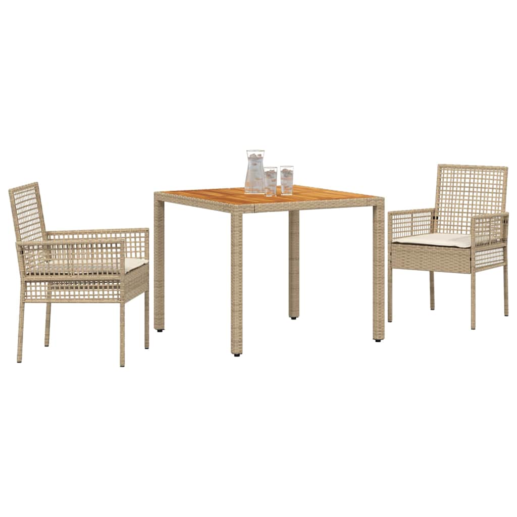 Ensemble de salle à manger pour jardin 3 pcs Beige polyrotin