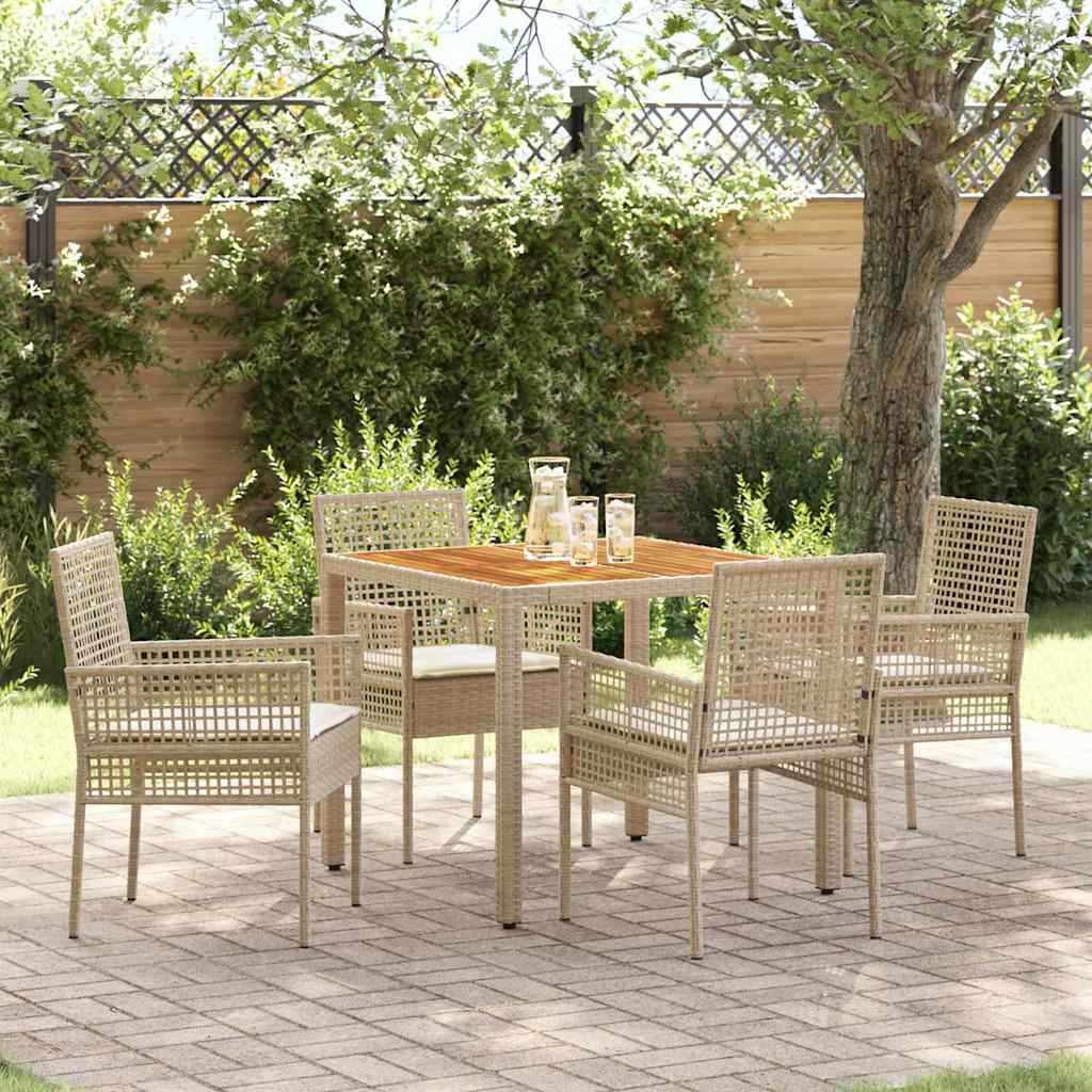Ensemble de salle à manger pour jardin 5 pc Beige polyrotin