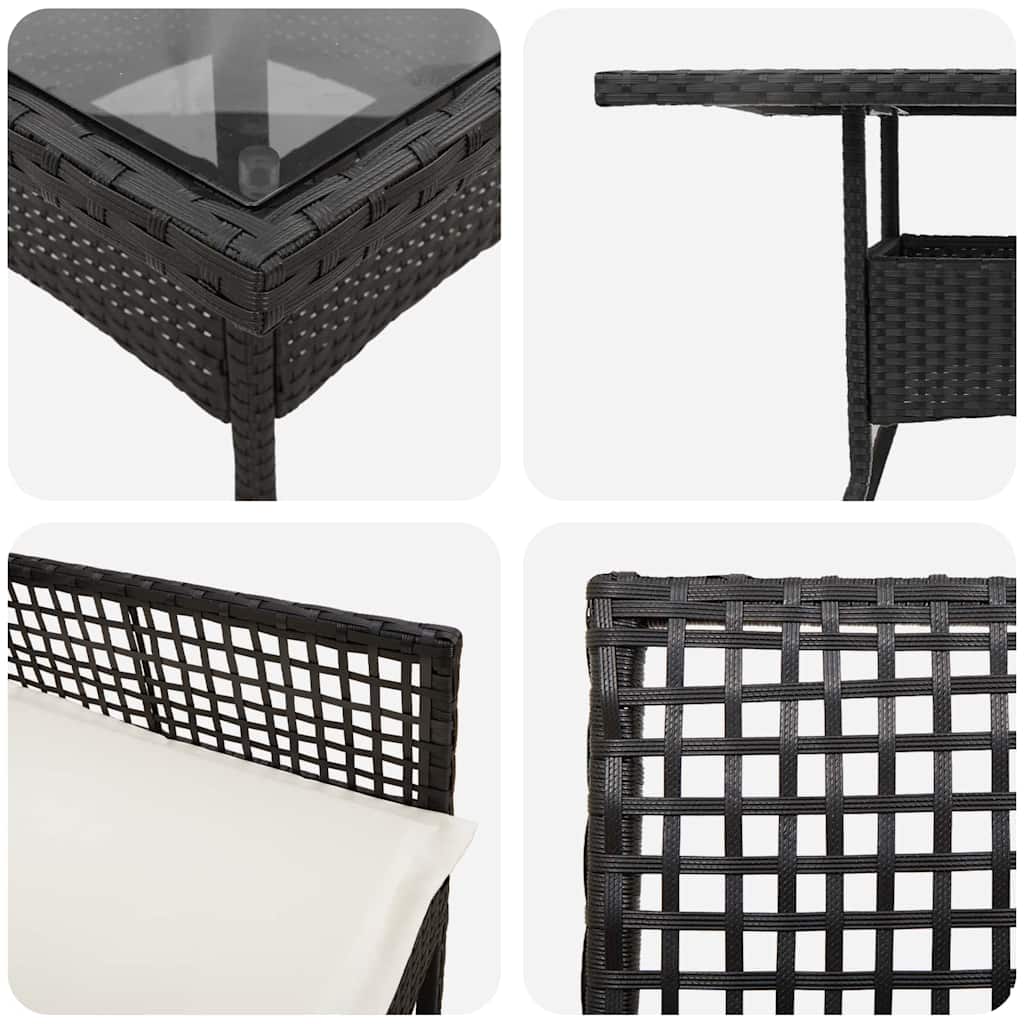 Ensemble de salle à manger pour jardin 3 pcs Noir polyrotin