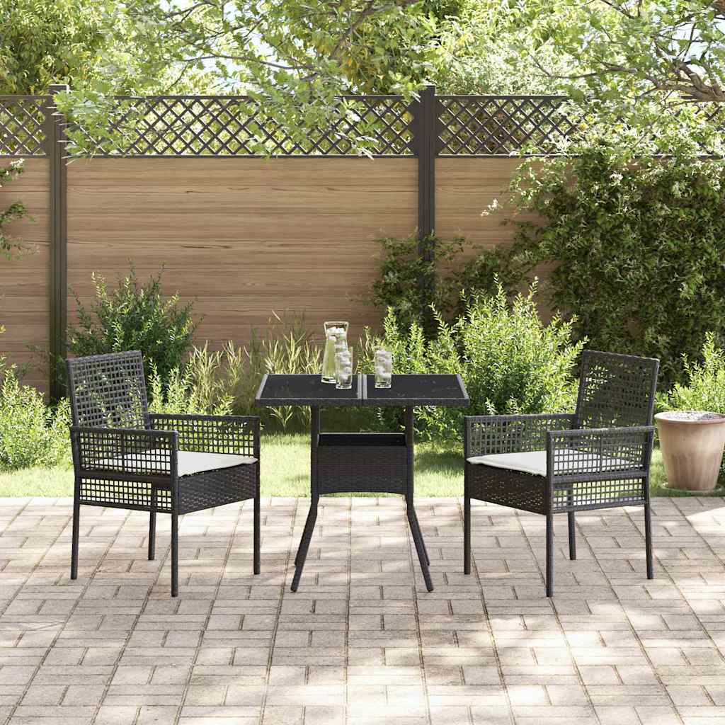 Ensemble de salle à manger pour jardin 3 pcs Noir polyrotin