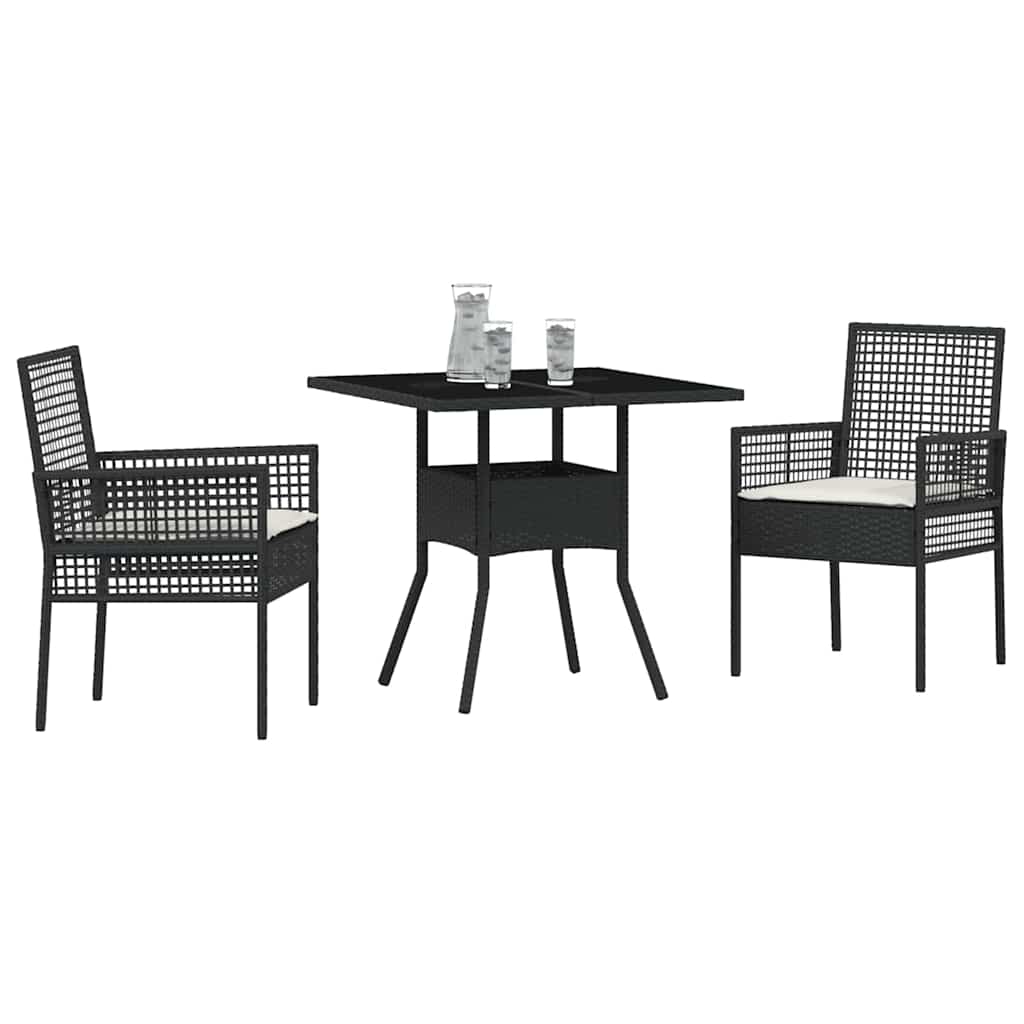 Ensemble de salle à manger pour jardin 3 pcs Noir polyrotin
